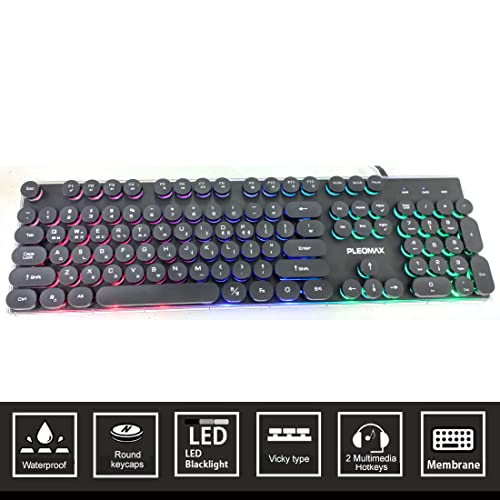 Okb Keyboard(Korean-English) Retro Round Keycap Typewriter Style Usb Rainbow Led Backlit Keyboard (Black) thumb #6
