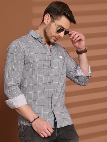 Image of Majestic Man Men Comfort Slim Fit Pure Cotton Tartan Checked Casual Shirt