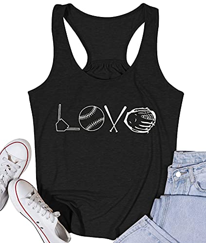 Baseball Tanks Top Women Baseball Love Graphic Tank Baseball Mom Shirts Racerback Tank Vintage Summer Sleeveless Black #TOP6