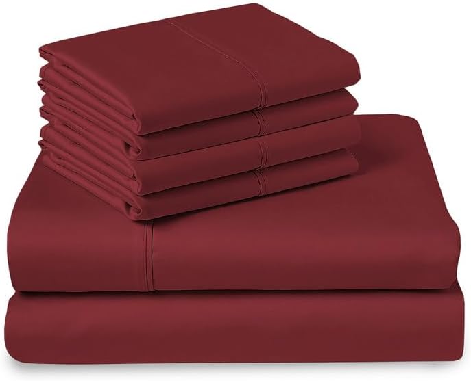 Pizuna Pure 100% Cotton Sheets Queen Size, Luxurious 400 Thread Count Long Staple Cotton Sateen Sheets with 15" Deep Pocket (Combed Rio Red Sheet Queen)