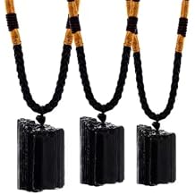 3PCS Handmade Black Tourmaline Necklace Crystal Pillar Pendant ,Natural Stone Metaphysically Reiki Psychic