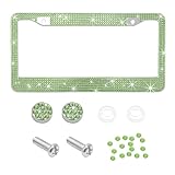 Ohleats Car License Plate Frame, Sparkling Stainless Steel License Plate Frame, Bling Diamond License Plate Holder Cover for Women Men, Universal Exterior Car Accessories (Light Green)