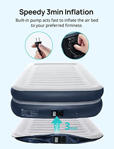 Evajoy Full Size Air Mattress with Built in Pump, 18\'\' Inflatable Luxury Double High Blow Up Mattress, Easy to Inflate/Quick Set Bed, Durable Portable Waterproof Blue & Grey (EJ-HF001)