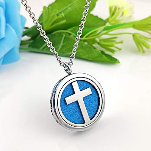 Essential Oil Diffuser Necklace Pendant Aromatherapy Diffuser Locket 49 Pads Women Jewellery Gift for Mum (Cross diffuser necklace)
