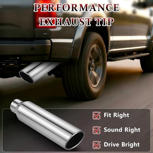 Image of 2PCS Exhaust Tip 2.5 inch Inlet 4 inch Outlet 17 inch Long, High Performance Stainless Steel, Rustproof Polished Finish, Rolled Angle Cut, Bolt-On Diesel Tail Pipe, Universal for Car Truck