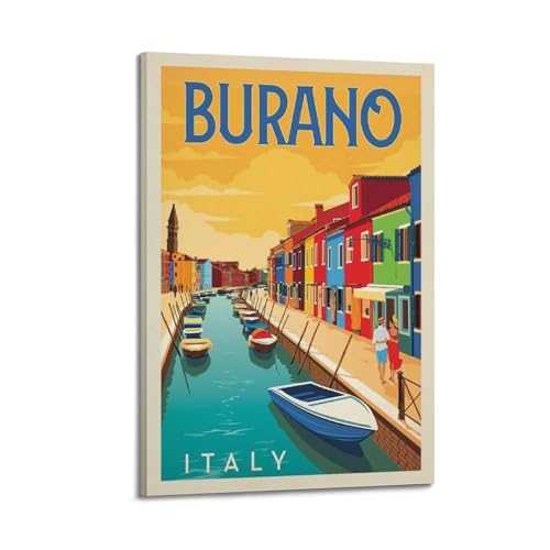 Affiche Burano Italie koanga - Toile murale vintage pour décoration chambre 60x90 cm