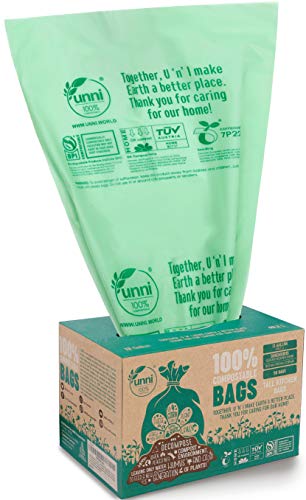 UNNI Compostable Liner Bags, 13 Gallon, 49.2 Liter, 400 Count, Heavy Duty 0.85 Mil, Tall Kitchen Food Scrap Waste Bags, ASTM D6400, US BPI, CMA and Europe OK Compost Home Certified, San Francisco