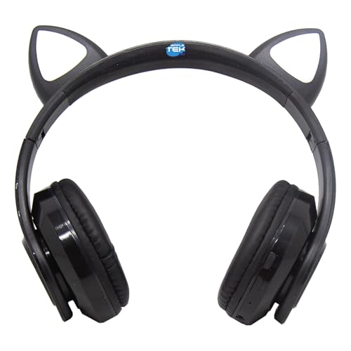 Auriculares Bluetooth gato para streaming y música con diseño plegable negro