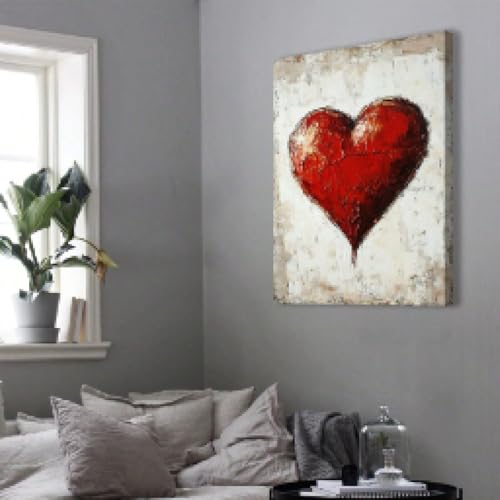 Toile murale vintage cœur rouge grand format pour suspendre un message d'amour
