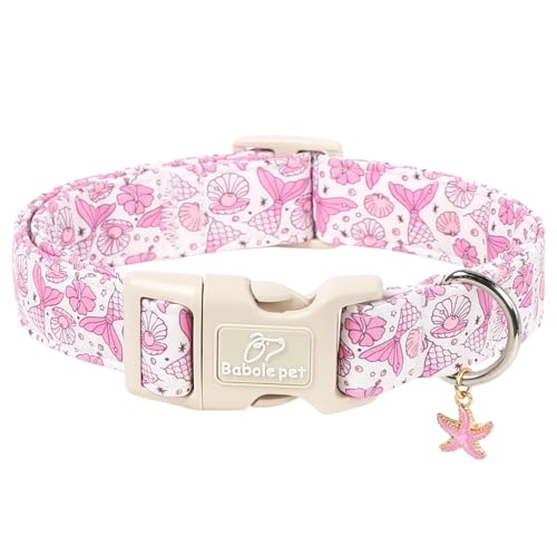 Babole Pet Girl Dog Collar, Summer Pink Mermaid Dog Collars for Puppy Small Dogs - Cute Ocean Themed Pup Collar, Soft Adjustable Female Pet Collars with Quick Release Buckle XS