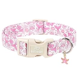 Babole Pet Girl Dog Collar, Summer Pink Mermaid Dog Collars for Medium Dogs - Cute Ocean Themed Pup Collar, Soft Adjustable Female Pet Collars with Quick Release Buckle M