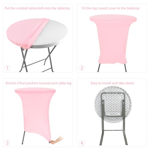 JALANCY 6 Pack Cocktail Spandex Tablecloth 32"x43" Pink Stretch Square Corners Cocktail Table Cover Fitted High Top Round Table for Bar Wedding Birthday Party Banquet by JALANCY - Image 6