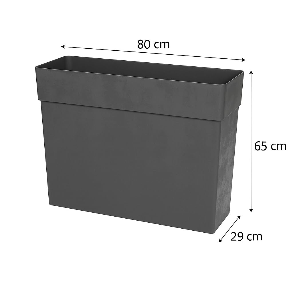 Kreher XXL Sichtschutz-Pflanzkübel mit Rollen – 80x29x65 cm, wetterfest, Naturstein-Optik in Anthrazit, Braun oder Weiß, mit Entwässerungssystem und Rollen! (2, 80 cm Anthrazit)