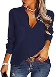 AISEW Womens Casual Button Down Shirts V Neck Chiffon Long Sleeve Collared Office Work Blouses Tops with Pocket (Dark Blue, X-Large) AISEW Womens Casual Button Down Shirts V Neck Chiffon Long Sleeve Collared Office Work Blouses Tops with Pocket (Dark Blue, X-Large)