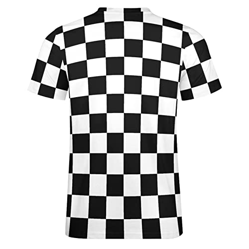 Men's Cotton T-Shirt -Black White Race Checkered Flag Pattern, Casual Graphic Crew Neck Short Sleeve Tees Tops4