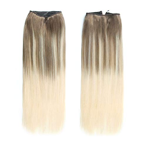 ABH AmazingBeauty Hair Miracle Wire Hair Extensions - Invisible Miracle Wire 100% Remy Human Hair, Balayage Ash Brown to Platinum Blonde Highlights B8/60#, 16 Inch