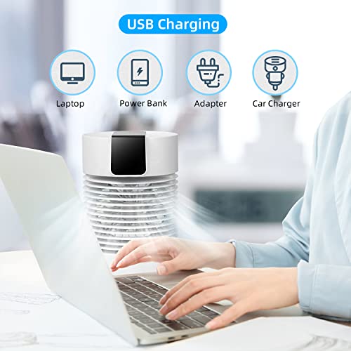 Towooz Portable Air Conditioners, Mini Air Conditioner With 3 Speed Wind Adjustment 4000 Mah Ultra Quiet Usb Rechargeable Personal Desktop Cooling Fan 3-In-1 Mini Air Cooler For Office (White) #TOP1