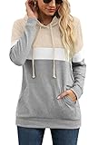 PrinStory Womens Hoodies Pullover Sweatshirts Tunic Top Color Block Long Sleeve Fall Drawstring Tops