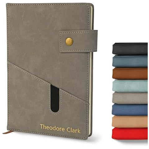 Promot Personalized Notebook - A5 Lined Leather Bound Journal for Writing Women Men - Hardcover Executive Notebook, Daily Journal, Travel Diary, Gift Idea, Custom Embossed Text with Gold Metallic Foil Cover