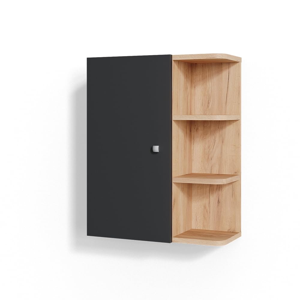 Vicco Armario de baño Fynn, Antracita, 47.2 x 59.2 cm, para Montaje en Pared con estantes Abiertos
