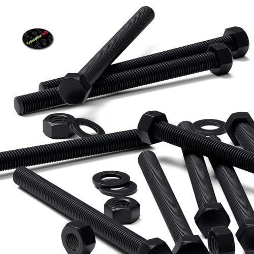 Image of 10x Black PP Hex Head M8 x 100 mm Plastic Bolts, Nuts & Washers (5 /16 x 3 15 /16 in)