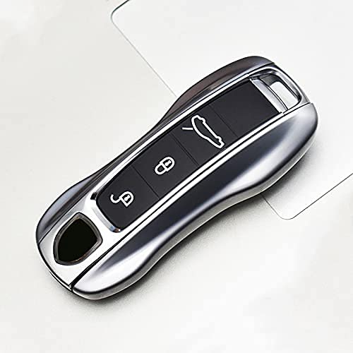 HIBEYO Custodia Portachiavi Auto In ABS Per Porsche - Adatta Per Macan, Boxster, 911, Cayenne, Taycan, Panamera, Argento - 4