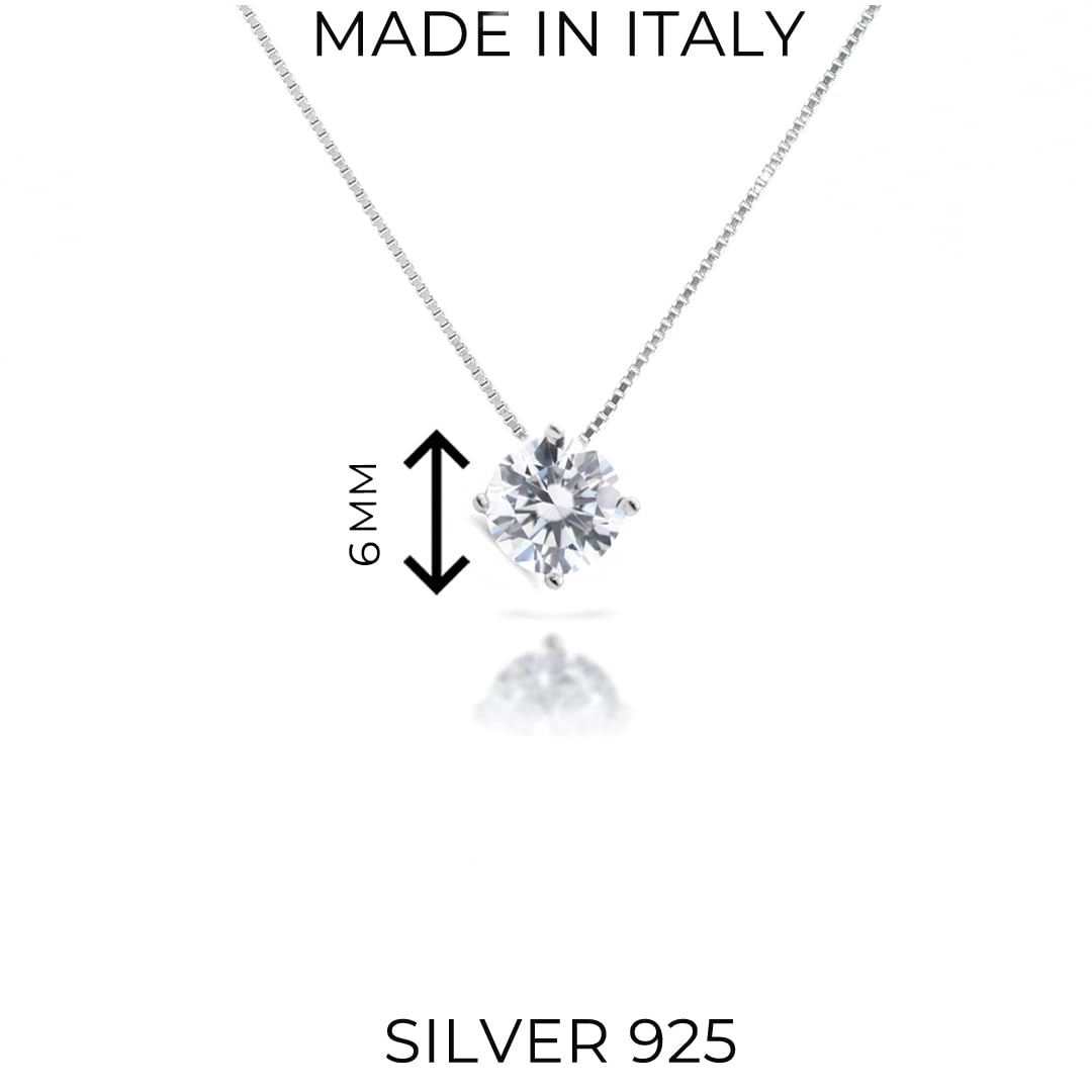 Completo ciondolo punto luce argento 925 rodiato catenina veneziana 42 cm orecchini punto luce con Zirconi Bianchi 6mm Taglio Diamante gioiello elegante donna ragazza