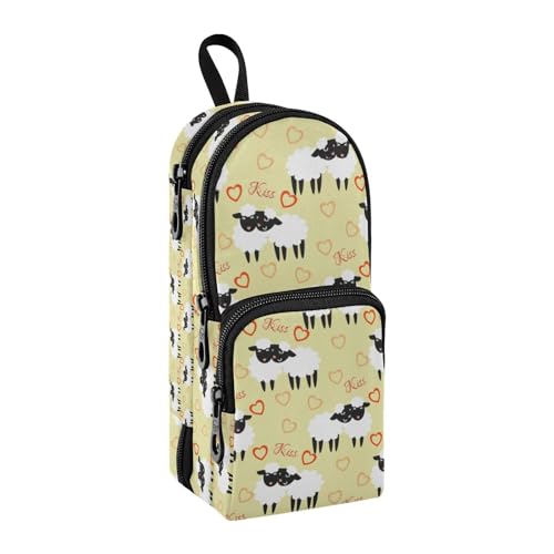 Image of ZAZYXTJ Cute Sheep Standing Large Capacity Pencil Case 3 Compartment Pen Pouch Storage Makeup Bag for School Office Teen Girl Boy Men Women