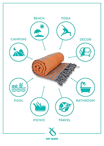 Ray Silver Set Of 6 Beach Towels 100% Cotton Beach Towel Super Absorbent Xxxl Oversized 71X40 Lightweight Quick-Dry Bath Towels Sand Free Turkish Beach Towels Turkish Light Travel Blanket(Orange) #TOP2