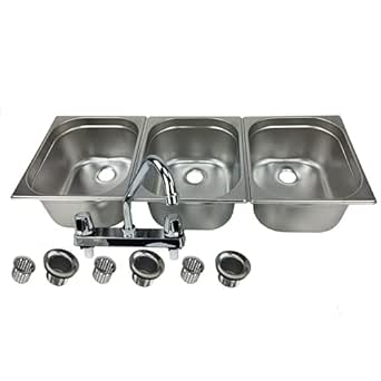 3-Large Compartment Drop-in Stainless Steel Concession Sink - Portable Stand Food Truck Trailer