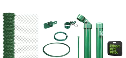 Alberts 697044 Maschendrahtzaun als Zaun-Komplettset, zum Einbetonieren mit Kniekissen | verschiedene Längen und Höhen - wahlweise in verschiedenen Farben | grün | Höhe 100 cm | Länge 15 m