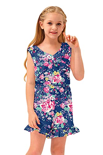 Besserbay Little Girl's Ruffled Trim Romper Navy Floral Jumpsuit Sleeveless Tropical Overalls 5-6 Years #TOP17