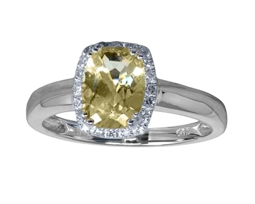 KOKAV 14K White Gold Genuine Yellow Beryl Diamond Ring (7)