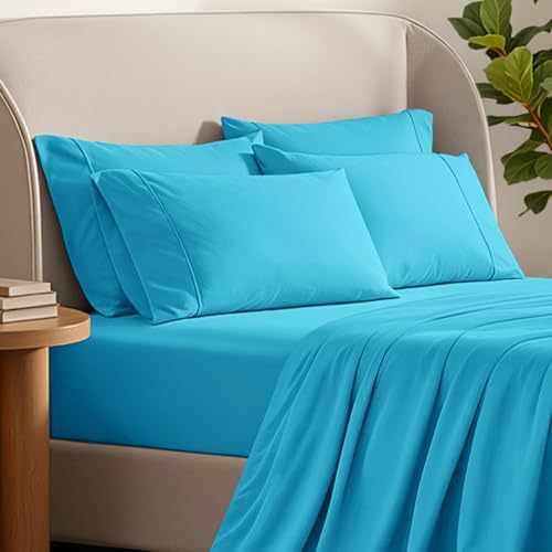 Image of Bare Home Microfiber Bulk Pillow Cases - Standard /Queen Size Set of 4 - Cooling Pillowcases - Double Brushed - Aqua Pillowcases 4 Pack - Easy Care (Standard - 4 Pack, Aqua)