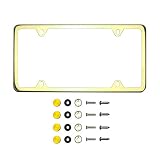KA DEPOT Four Hole Slim Version Gold Chrome Polish Mirror License Plate Frame T304 Stainless Steel +