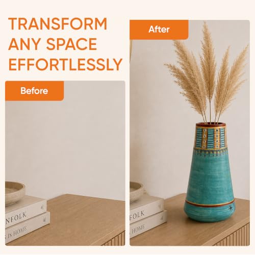 Image of Aakriti Art Creations Turquoise Blue Conical Vase | Modern Art Terracotta Flower Vase | Matte Finish Decorative Vase for Living Room, Table & Floor Decor