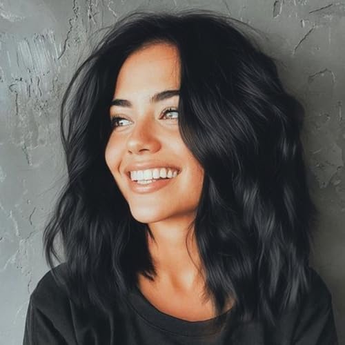 Uioxvn Black Short Wavy Wigs for Women Black Bob Wig