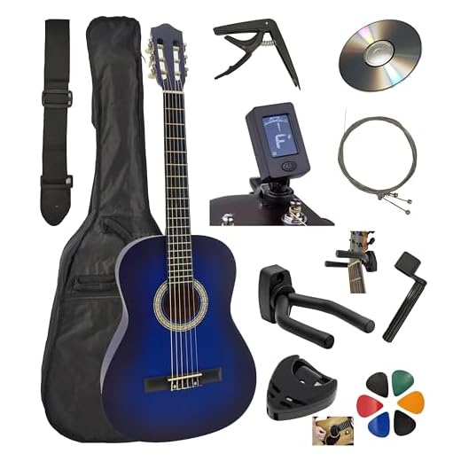 AMROVA Pack Guitare Classique 4/4 (Adulte) 10 Accessoires Cour Vidéo et CD (Bleu)