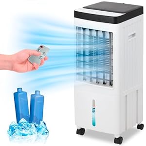 RUN.SE Portable Air Conditioner, 3-IN-1 Evaporative Air Cooler with 3 Speeds & 2 Cooling Modes, 2.6 Gal Water Tank, 7H Timer, Remote Control, Air Conditioner Portable for Home Office Garage