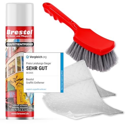 BRESTOL GRAFFITI ENTFERNER 400 ml Spray SET - inkl. Chemikalienbindevlies & Bürste - Graffitilöser Farbabbeizer Farblöser Farbentferner Lackentferner Lacklöser Lasurlöser Abbeizmittel Abbeizer