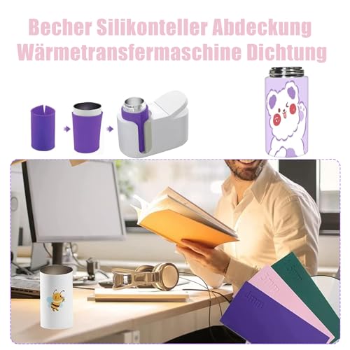 EVDZNA Sublimation Silikonmanschette, Becherklemme Silikon, sublimationstassen, Silikon Wraps Sublimation in 3 Dicken, für Tassen Sublimationsmaschine Tassenpressmaschine, 3 Stück, Rosa, Grün, Lila