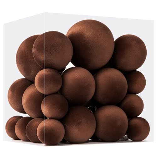 Velvet Christmas Ball Ornaments - 30pcs Flocked Christmas Ornaments Set Shatterproof Classic Hanging Xmas Tree Decorations with Rope for Wreath Holiday Home Decor (Brown)