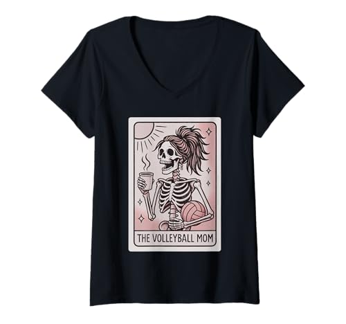 Mujer The Volleyball Mom Tarot Card Skeleton Mothers Day Vintage Camiseta Cuello V