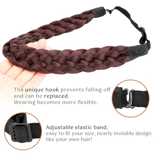 BOBIYA 5 Strand Synthetic Hair Braided Headband Classic Chunky Wide Plaited Braids Elastic Stretch Hairpiece for Women Girl (Plum Burg) - Image 4
