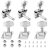 Guitare Mécaniques Boutons, 6 Pièces 3R + 3L Accordeurs de Cordes de Guitare Argentés Chevilles de Réglage Mécaniques pour Guitare Acoustique ou Électrique (3 Gauche+3 Droite)