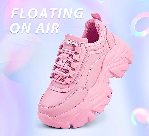 Image of K KIP WOK Chunky Sneakers for Women Fashion Platform White Leather Casual Dad Shoes Comfortable Wedge Walking Sport Sneakers