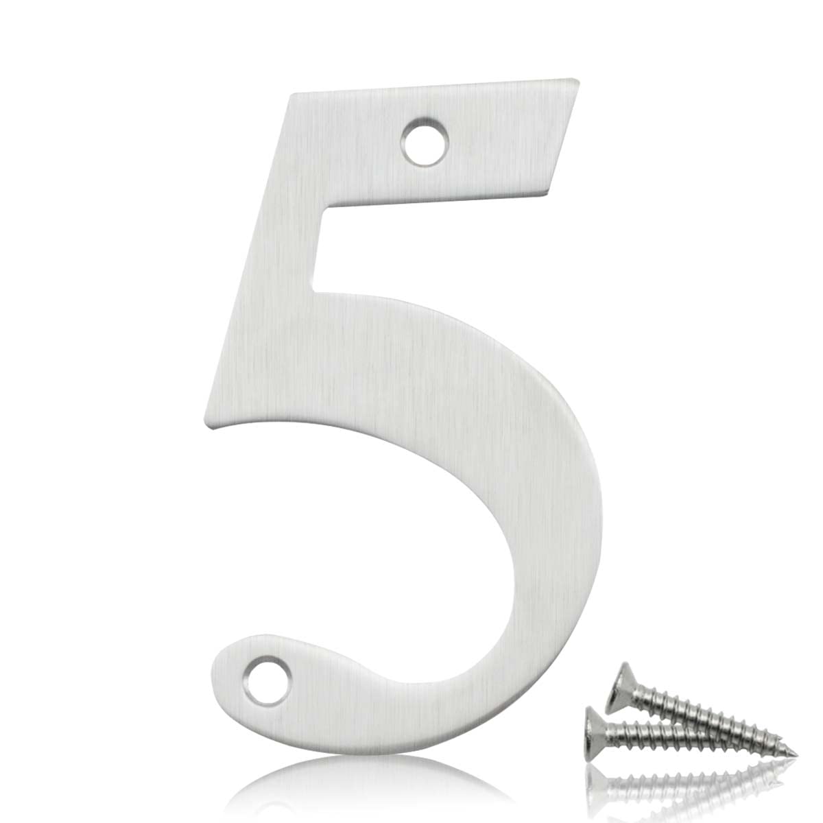 Bwintech 1 Pcs 75mm Satin Nickel SS304 House Numbers Door number 5, House Signs for outside, House Numbers Plaques for Front Wooden Door