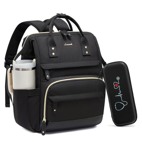 Image of LOVEVOOK Nurse Backpack with Stethoscope Case, Wide Open Steel Frame Work Bag for Women, 15.6 Inch Laptop Compartment, Accessories Organizer for Nursing Student Clinical Essentials