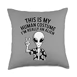 This is My Human Costume Alien Funny Space Sci Fi Throw Pillow