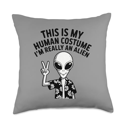This is My Human Costume Alien Funny Space Sci Fi Throw Pillow